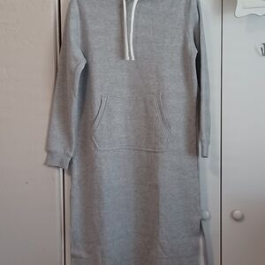 Lands' End Gray Hoodie Sweatshirt Dress Midi, Size Small, Pullover.